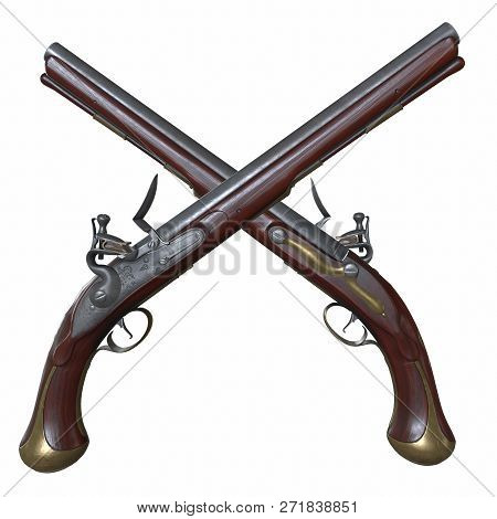 Old Worn Farmer Flintlock Pistol 3d Rendering