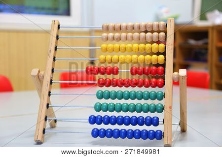 Colorful Wooden Abacus Used By School Children To Learn How To Count