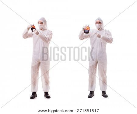 Epidemiologist with blood sample isolated on white background