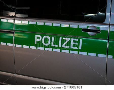 Image Of Letters Polizei On A German Police Car