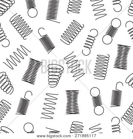 Metal Springs Seamless Pattern. Steel Coil Spirals, Flexible Wire Elastic Lines Endless Vector Textu