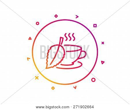 Mint Tea Line Icon. Fresh Herbal Beverage Sign. Cup Of Drink Symbol. Gradient Pattern Line Button. M