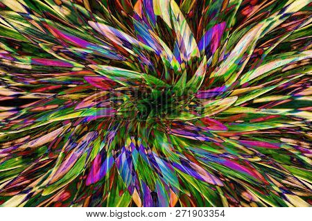 Hallucinogen Fluorescent Background From Plants Of Surreal Colors . Abstract Illusion On Drink And D