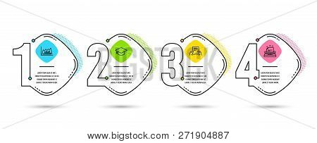 Timeline Infographic. Set Of Infographic Graph, Receive File And Graduation Cap Icons. Typewriter Si