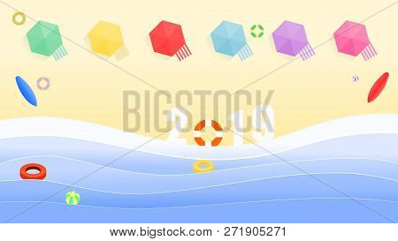 Top View Of The 2019 Numbers In The Beach With Swimmers Equipment ,cribs And Sunshades For Tourists,