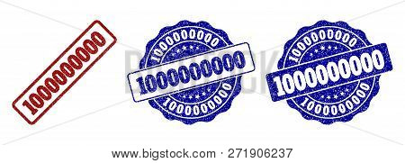 1000000000 Scratched Stamp Seals In Red And Blue Colors. Vector 1000000000 Labels With Dirty Style. 