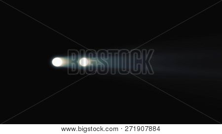 Animation Of Car Headlight On Black Background. Luminous Headlights Of Automobile Contrast With Blac