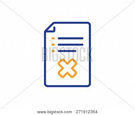 Reject File Line Icon. Decline Document Sign. Delete File. Colorful Outline Concept. Blue And Orange