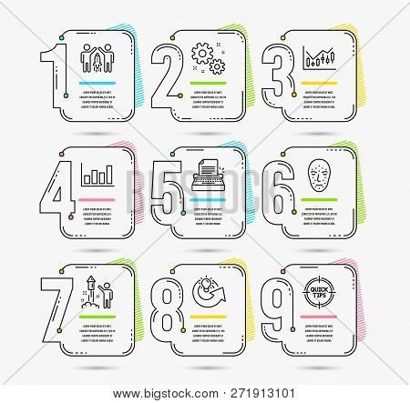 Infographic Template With Numbers 9 Options. Set Of Typewriter, Work And Face Biometrics Icons. Fina