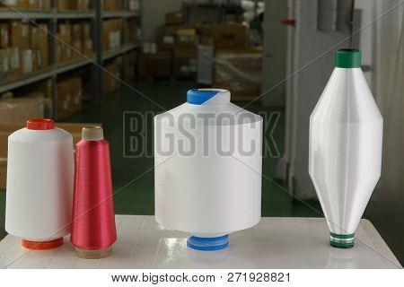 Bobbins With Nylon Thread In The Warehouse. The Polyamide Used For The Manufacture Of Nylon Hosiery.