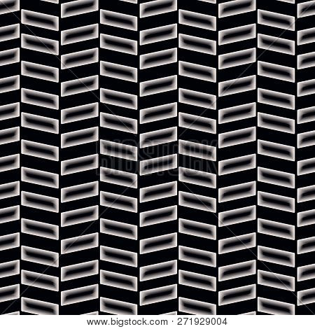 Herringbone Textured Seamless Pattern On Black Background. Vector.