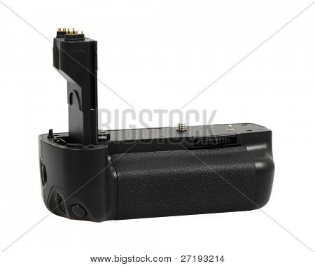 Battery grip para cámaras réflex digitales aisladas sobre blanco con trazado de recorte