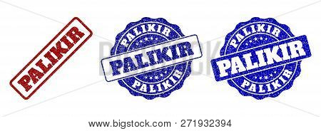 Palikir Scratched Stamp Seals In Red And Blue Colors. Vector Palikir Labels With Grunge Texture. Gra