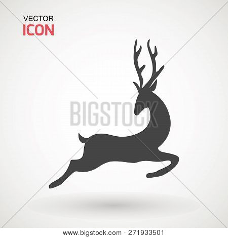 Deer Running Silhouette , Reinder Icon Design For Xmas Cards, Banners And Flyers, Vector Illustratio