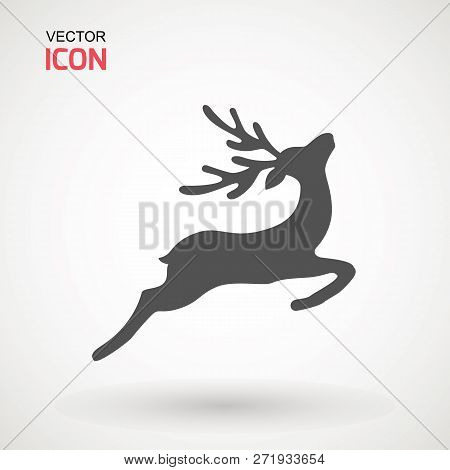 Deer Running Silhouette , Reinder Icon Design For Xmas Cards, Banners And Flyers, Vector Illustratio