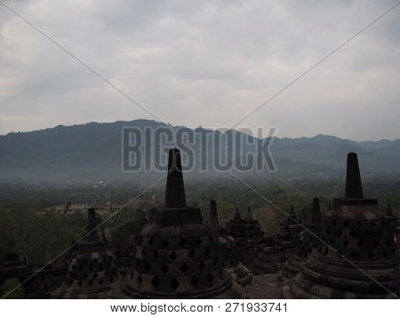 Magelang, Indonesia - October 30, 2018: Borobudur Temple In The Dawn.