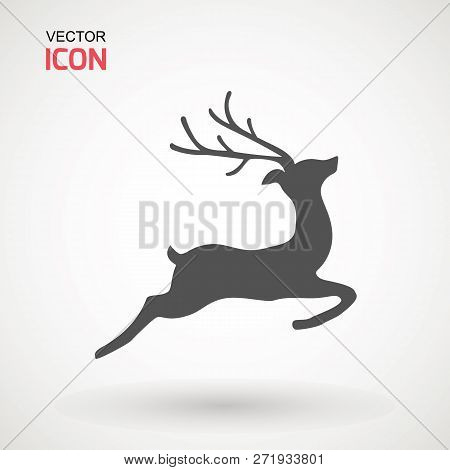 Deer Running Silhouette , Reinder Icon Design For Xmas Cards, Banners And Flyers, Vector Illustratio
