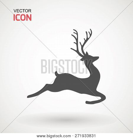 Deer Running Silhouette , Reinder Icon Design For Xmas Cards, Banners And Flyers, Vector Illustratio