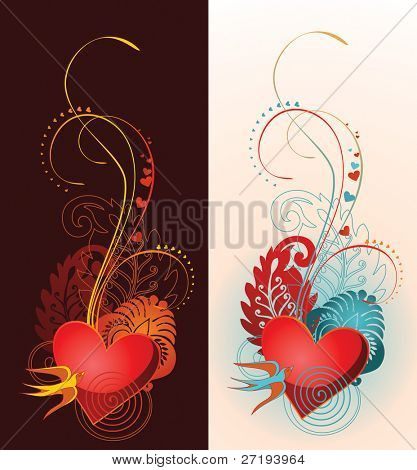 Vektor illustration af sammensætning indeholder hjertet, blomster ornament og martlet.