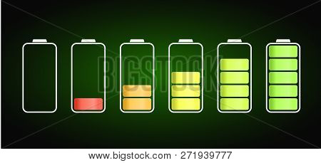 Discharged To Fully Charged Battaries, Isolated Vector Icons