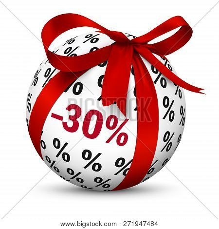 Discount -30% - Spherical Present With Red Gift Bow And Minus 30 (thirty) Percent Texture - Useful A