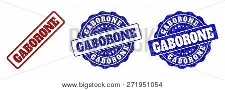 Gaborone Grunge Stamp Seals In Red And Blue Colors. Vector Gaborone Marks With Grunge Surface. Graph