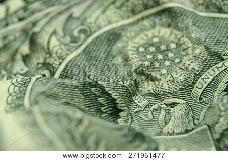 Shallow Depth Of Field Shot Of American Eagle, From The Us Coat Of Arms, On The Back Of The Dollar B