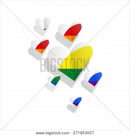 Lgbt Paper Hearts. Painted In Lgbt Style Isolated On White Background. Homosexual Icon Vector Illust
