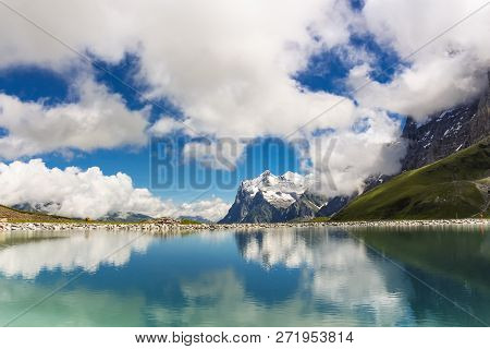 Fallbodensee At The Jungfrau Eiger Walk In The Swiss Mountains, Grindelwald, Bernese Oberland, Switz