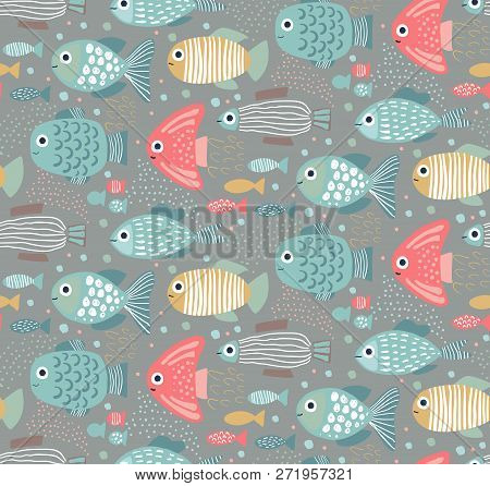 Vector Colorful Seamless Pattern With Funny Fishes