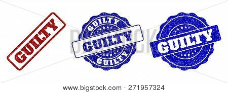 Guilty Grunge Stamp Seals In Red And Blue Colors. Vector Guilty Signs With Grunge Texture. Graphic E