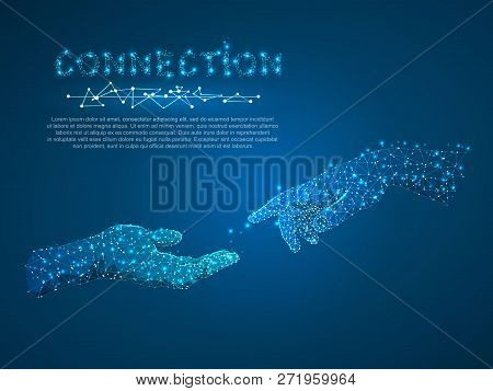 Hands Connection, Business Conversation, Polygonal Space Low Poly With Connecting Dots And Lines. Pe