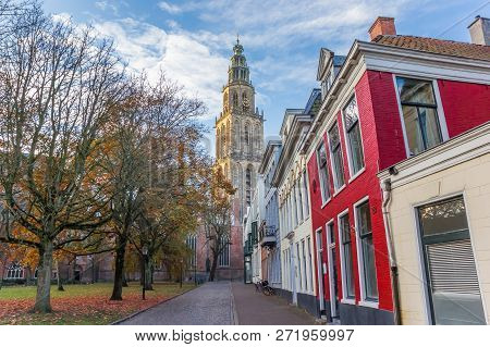 Martini Church Tower In The Late Afternoon Autumn In Groningen, The Netherlands