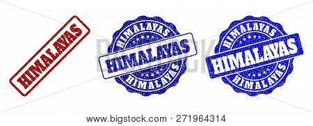 Himalayas Grunge Stamp Seals In Red And Blue Colors. Vector Himalayas Imprints With Grunge Surface. 