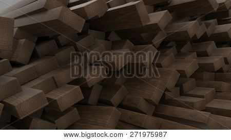 3D Render of construction timber beams and planks