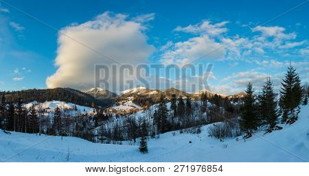Sunrise Morning Winter Scenery Picturesque Alp Mountain Ridge (ukraine, Carpathian Mountains, Chorno