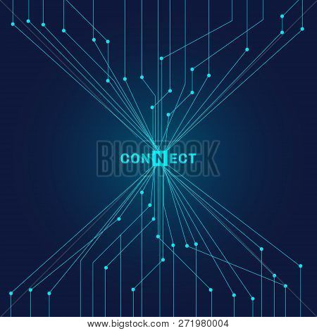 Abstract Futuristic Blue Circuit Board On Dark Background Digital Technology Connecting Concept. Vec