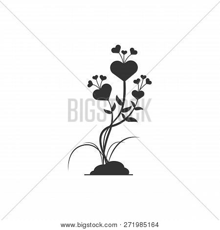 Beautiful Flower Pattern With Hearts Flat Style Icon Black Color