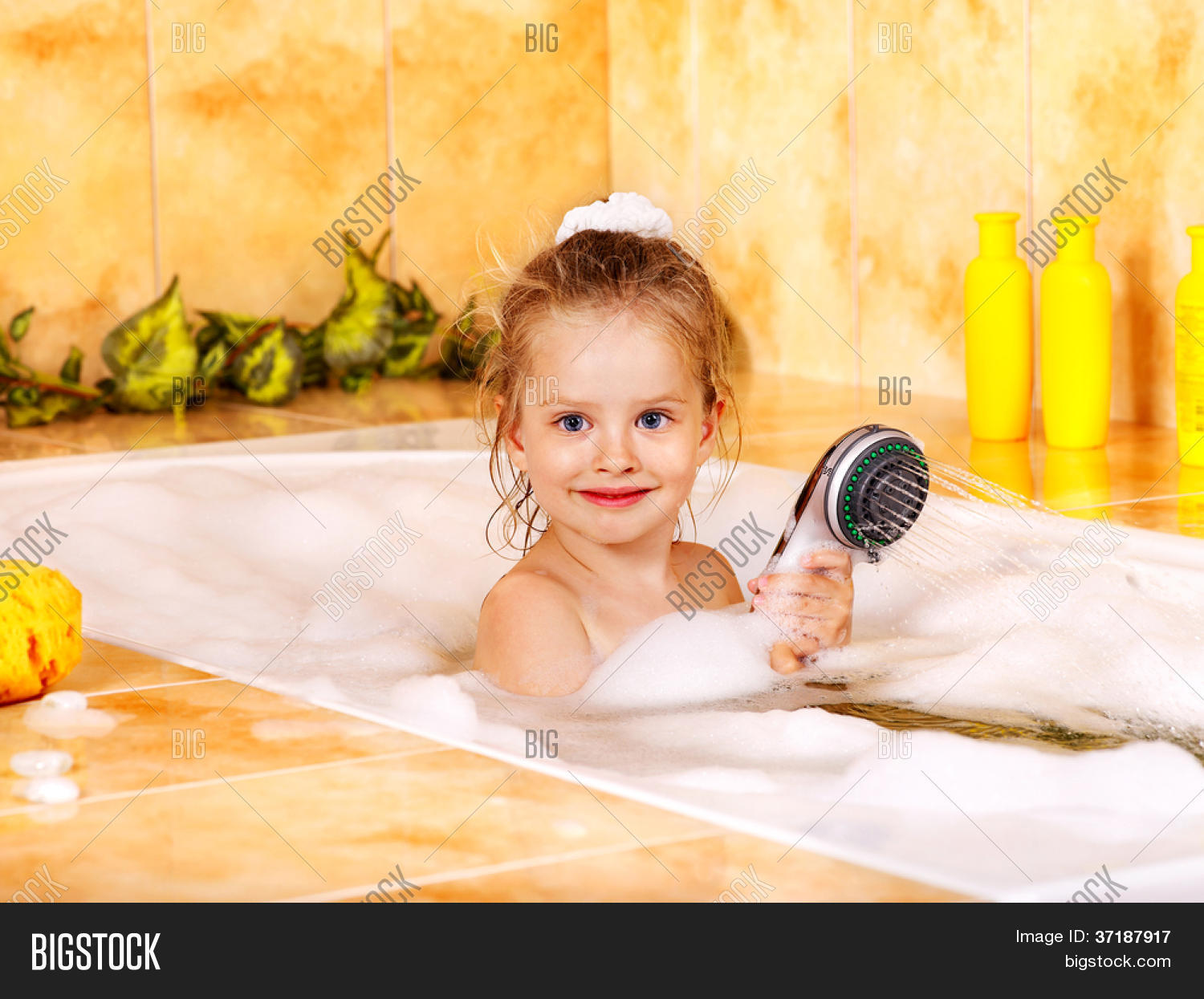 Little Girl Washing Bubble Bath Image & Photo Bigstock