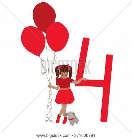 Vector Stock Illustration Of A Birthday Card. Banner For A Little Girl Greeting On The Fourth Annive