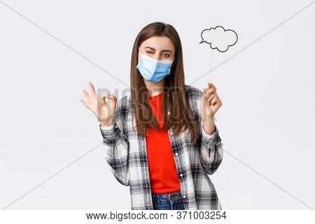 Coronavirus Outbreak, Leisure On Quarantine, Social Distancing And Emotions Concept. No Problem, Gir