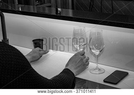 Sommelier, Cavist. Wine Glass In Hand, White Wine. Wine School. Wine Tasting