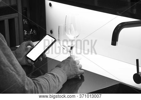 Sommelier, Cavist. Wine Glass In Hand, Smartphone In Second Hand. Wine School. Wine Tasting