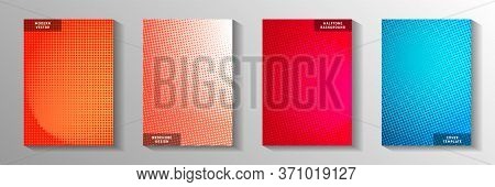 Random Circle Faded Screen Tone Title Page Templates Vector Set. Industrial Magazine Perforated Scre