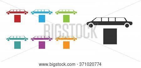 Black Luxury Limousine Car And Carpet Icon Isolated On White Background. For World Premiere Celebrit
