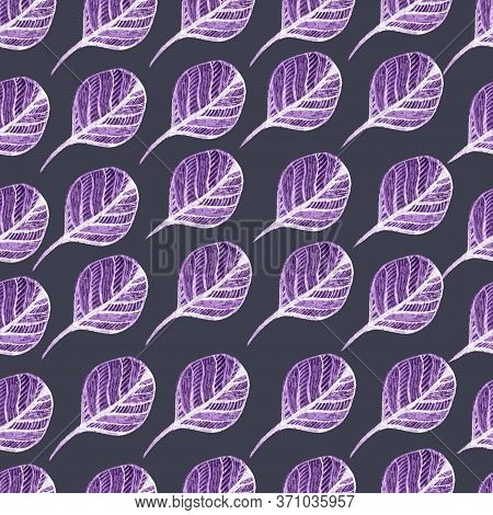 Seamless Herbal Pattern. Bright Summer Print. Pattern Of Purple Leaves On A Gray Background. Design 