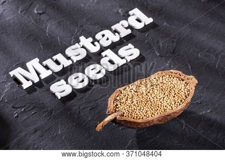 Yellow Mustard Seeds - Sinapis Alba. Top View
