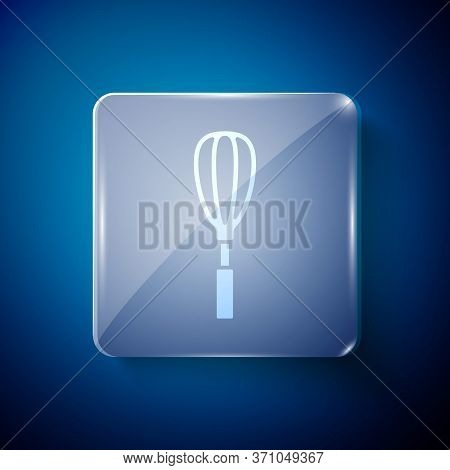 White Kitchen Whisk Icon Isolated On Blue Background. Cooking Utensil, Egg Beater. Cutlery Sign. Foo