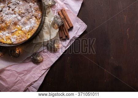 Homemade Apple Pie On Pink Craft Paper