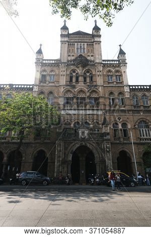 MUMBAI, INDIA - FEBRUARY 14, 2020: Colonial-era Elphinstone College in Mahatma Gandhi Road, Kala Ghoda, Fort, Mumbai, India